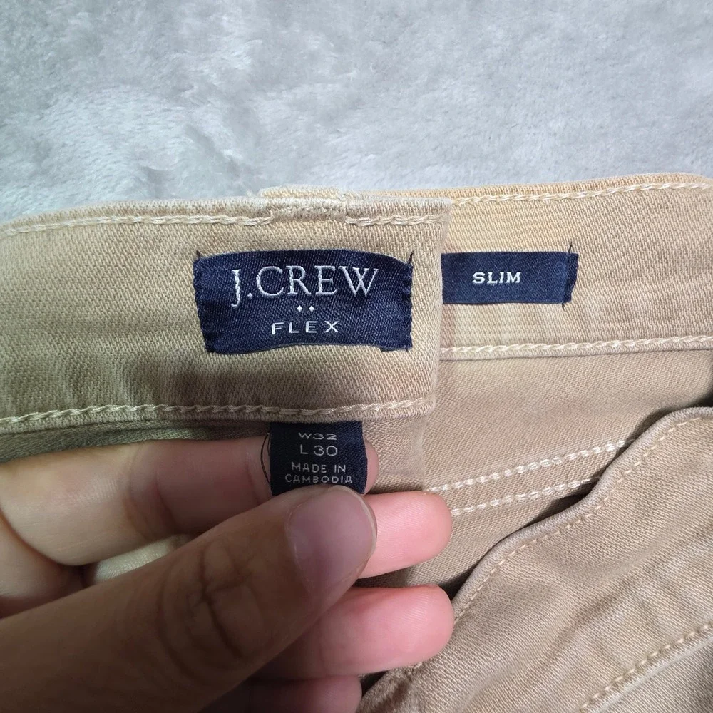 J.Crew Flex Slim Fit Khaki Pants Mens 32x30 Tan Stretch Chino 5-Pocket 1242